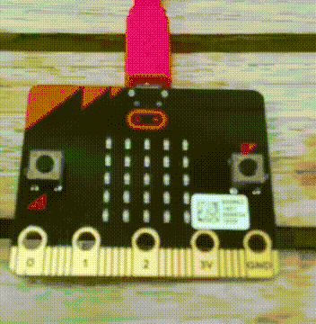 
    The microbit 5x5 LED display shows “Hello Python!”,
    scrolling one character at a time.